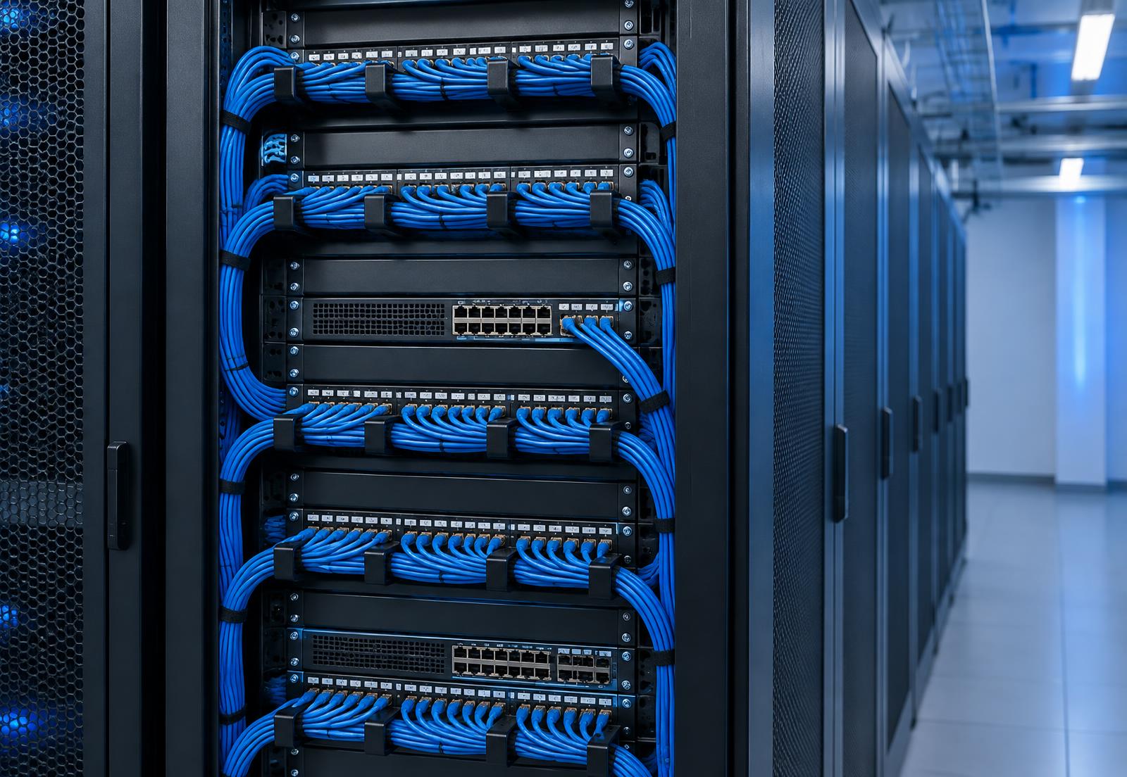 Networking switches and cabling in a server rack